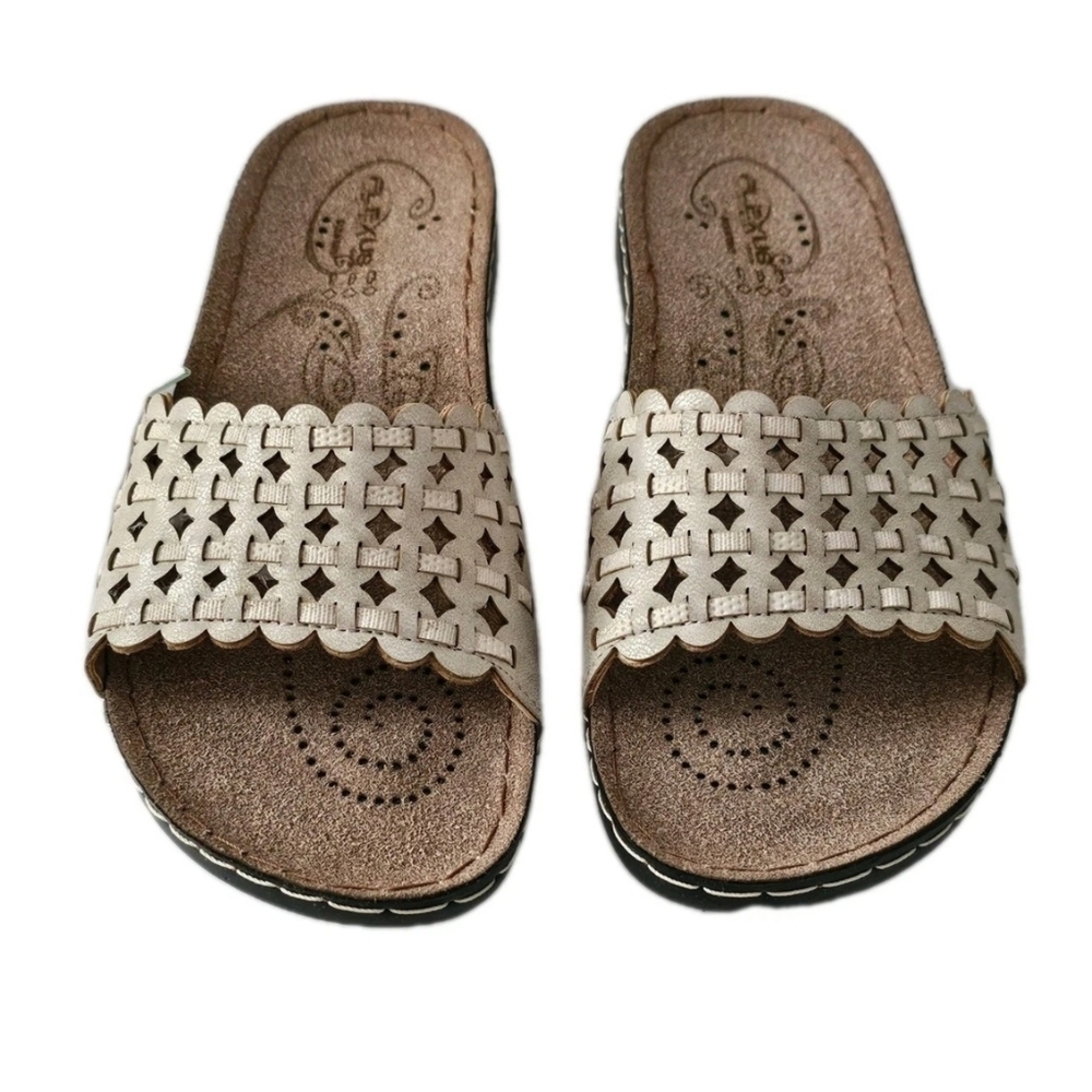 Comfort Slide Sandals Cream Woven Leather Size 7 Spring Step